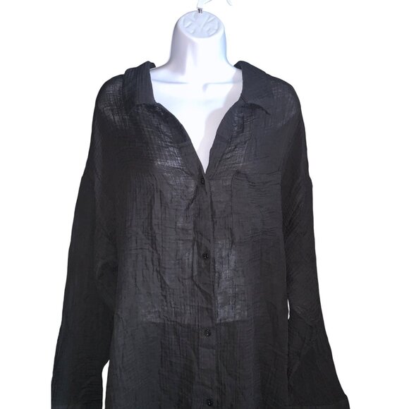 Shade & Shore Womens Black Swimsuit Cover-Up Button Down Shirtdress Size Large - Picture 3 of 13